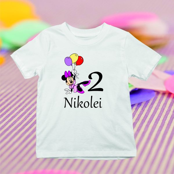 Marškinėliai gimtadieniui, Marškinėliai su spauda, Minnie su balionais