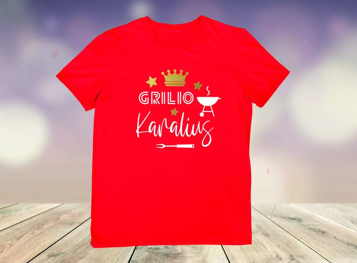Marškinėliai su užrašu Grilio karalius raudona